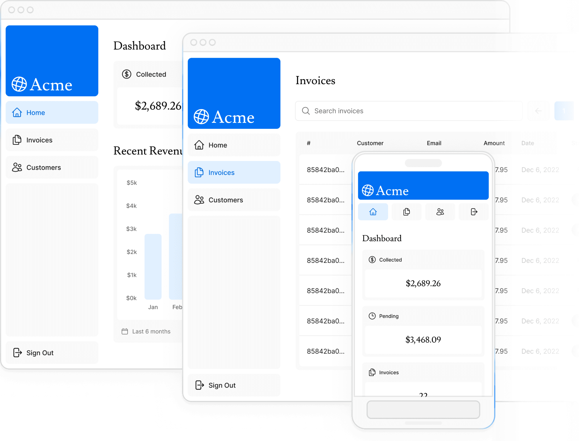 Screenshot of the dashboard project - showing desktop versions